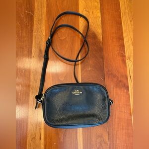 COACH Black Pebbled Leather Pochette Crossbody Pouch with Gold Logo